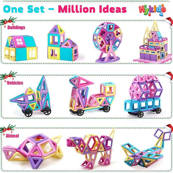 102 pcs Magnetic Tiles Building Set With Wheels