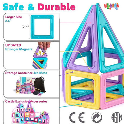 102 pcs Magnetic Tiles Building Set With Wheels