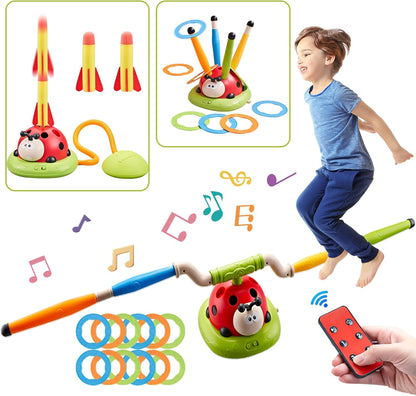 3-in-1 Ladybug Action Game Set – Rocket Launcher, Musical Jump & Ring Toss for Kids