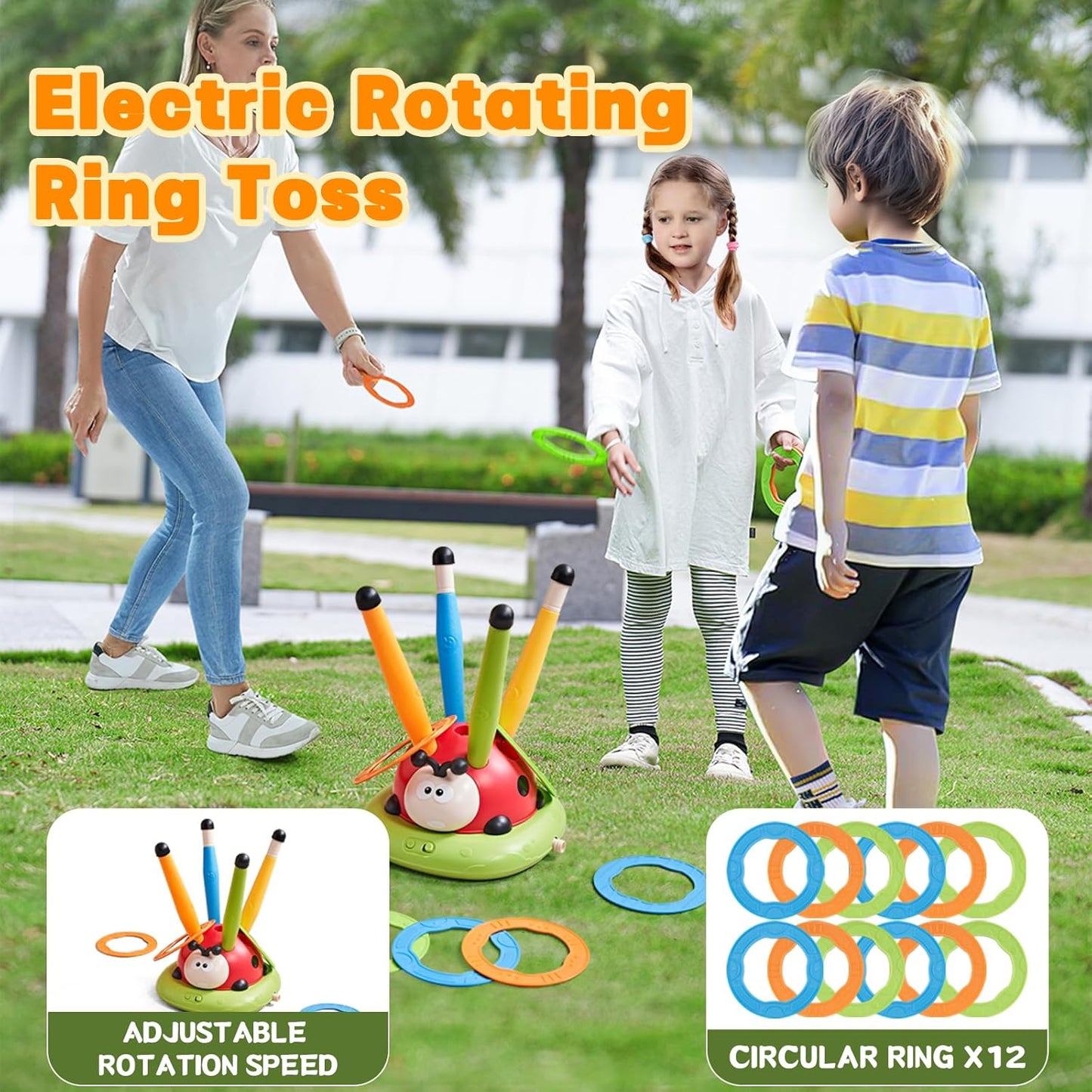 3-in-1 Ladybug Action Game Set – Rocket Launcher, Musical Jump & Ring Toss for Kids