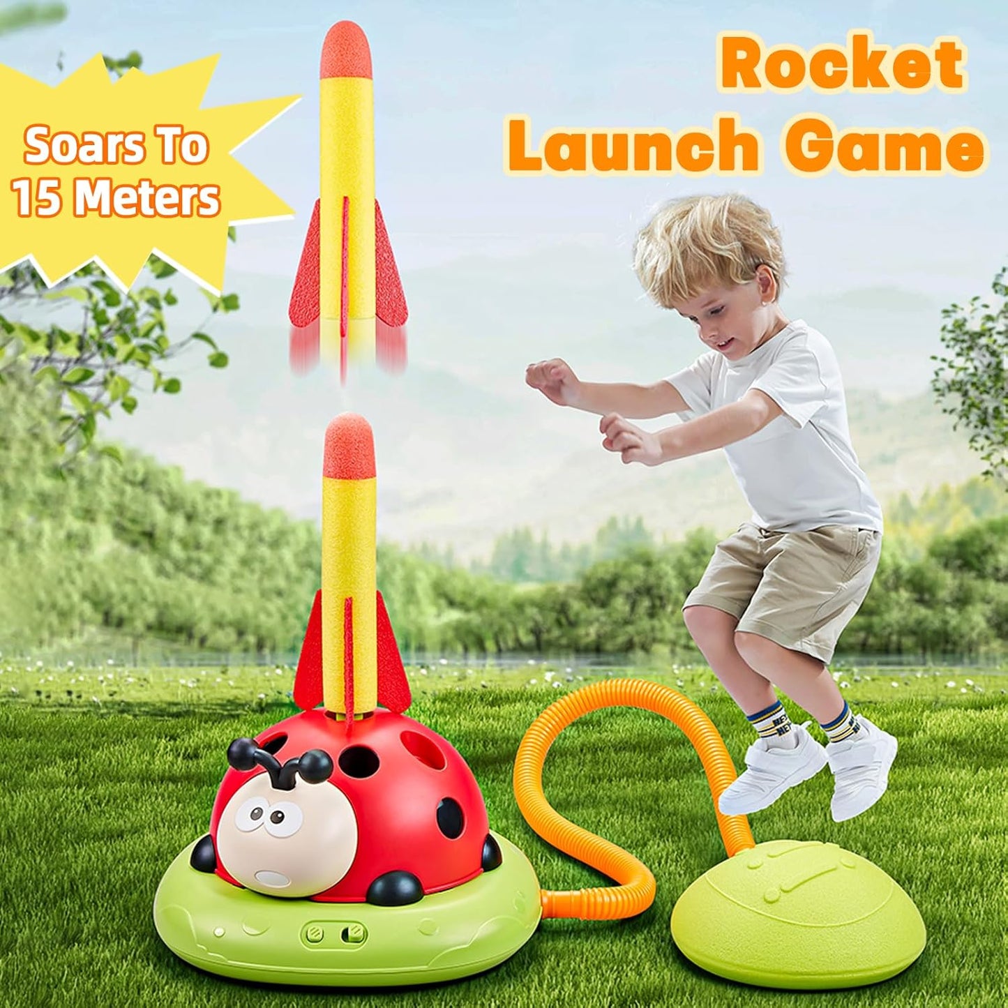 3-in-1 Ladybug Action Game Set – Rocket Launcher, Musical Jump & Ring Toss for Kids