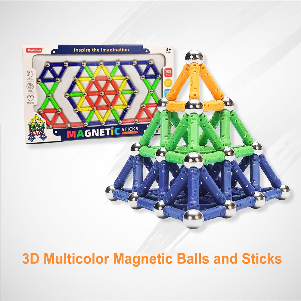 108 Pcs 3D Multicolor Magnetic Balls and Sticks